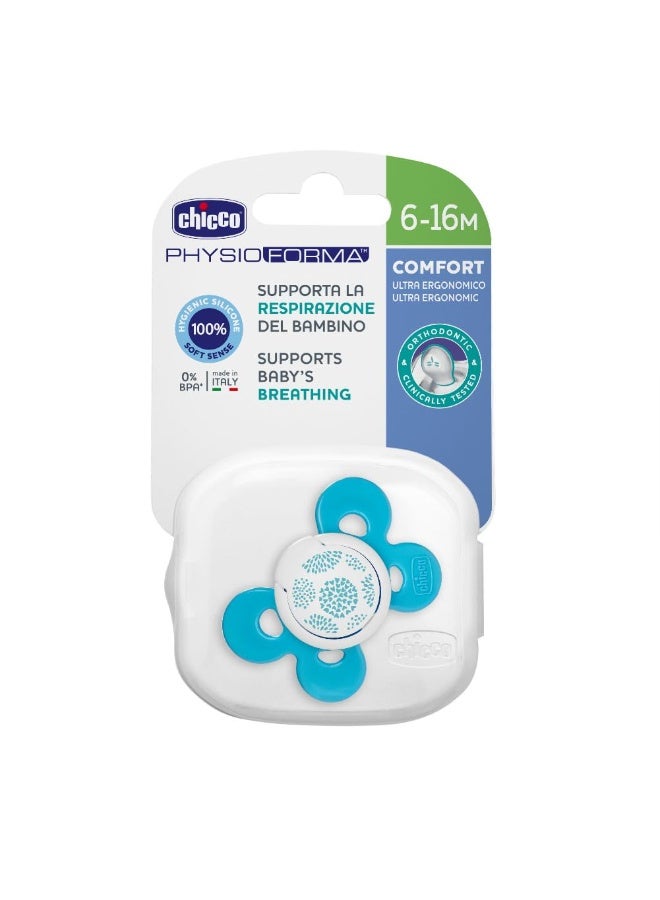 شيكو Chicco PhysioForma Utra Ergonomic Pacifier for Babies (6-16 Months) (1 Pc) (Any Colour) | Baby Teether/Soother with Unique Shape to Support Baby's Breathing | Soft Silicon Material | BPA Free (Blue) - Image 2